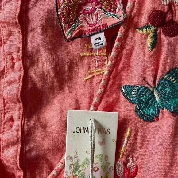 Johnny Was Adara Linen V Neck Coral Embroidered Tank Dress Size XXS/XS - Picture 14 of 16
